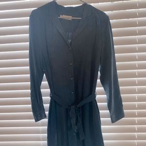 Bridge and Burn Blue Suede-feel tie-back shirt dress